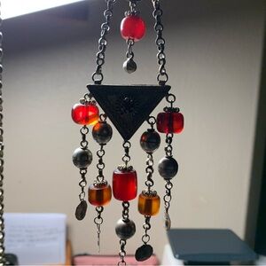 Vtg Silver Pendant Dangle Carnelian Bead Necklace - Viking,Medieval,Boho,Egypt